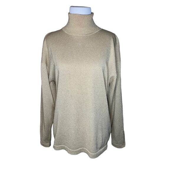 N.E.K. Beth Bowley Womens Sz L Metallic Gold Pullover Sweater Turtleneck Blouse - Picture 2 of 7